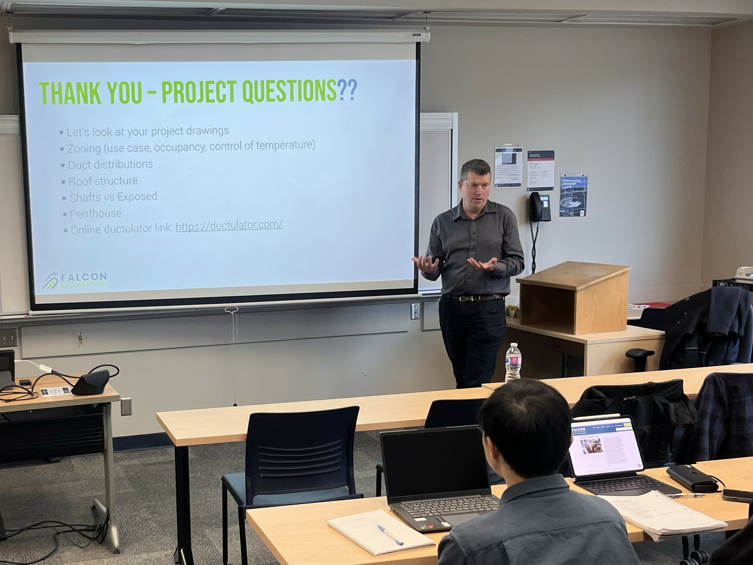 Falcon Principal, Jeff, closes HVAC design guest lecture